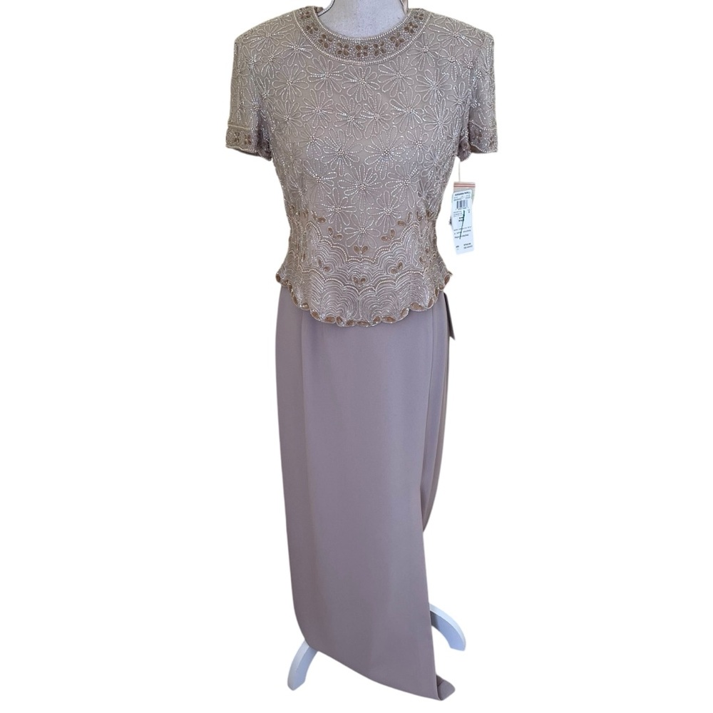Adrianna Papell Creamy Tan Two Piece Beaded Short Sleeve Maxi Skirt Set …